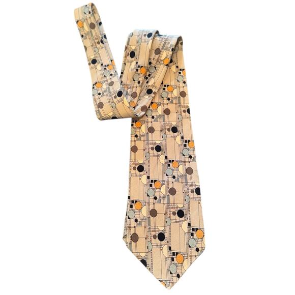 Frank Lloyd Wright Other - Vtg Frank Lloyd Wright 100% Silk Hand Made Korea Taupe Confetti Neck Tie